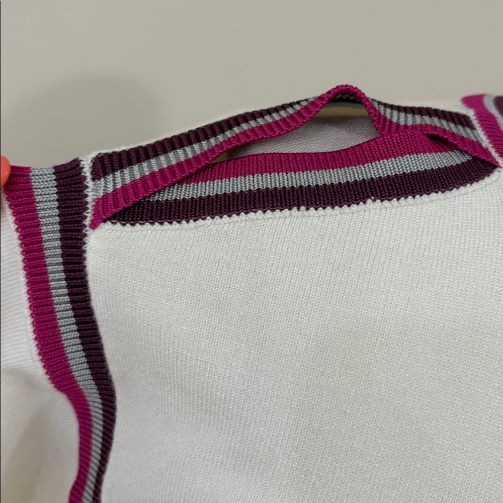 Nwt Karen Millen Ivory Knit Sweater Pink Merlot Grey Accents Cold Shoulder Xs — image 4 of 8